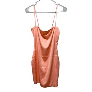 NWT Oh Polly Satin Bodycone Light Coral Mini Dress Sz 2 Party Club Sexy